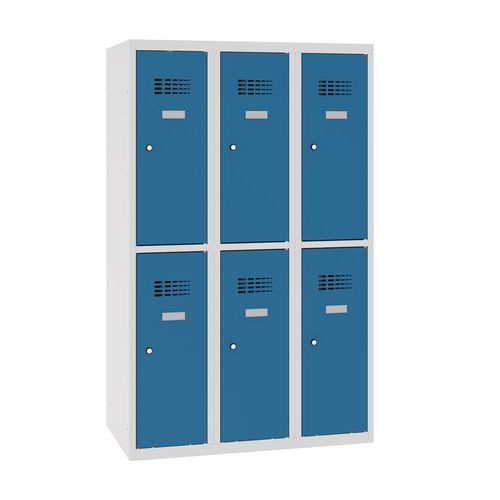 Niższe szafki szatniowe szkolne, 6 przedziałów, 300 mm, zamek cylindryczny