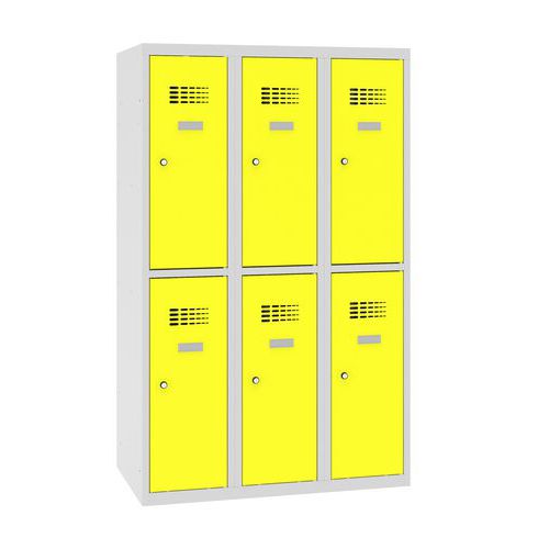Niższe szafki szatniowe szkolne, 6 przedziałów, 300 mm, zamek cylindryczny