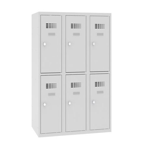 Niższe szafki szatniowe szkolne, 6 przedziałów, 300 mm, zamek obrotowy