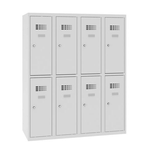 Niższe szafki szatniowe szkolne, 8 przedziałów, 300 mm, zamek cylindryczny