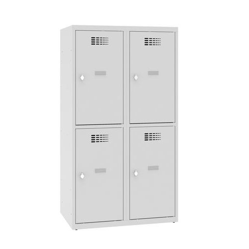 Niższe szafki szatniowe szkolne, 4 przedziały, 400 mm, zamek obrotowy