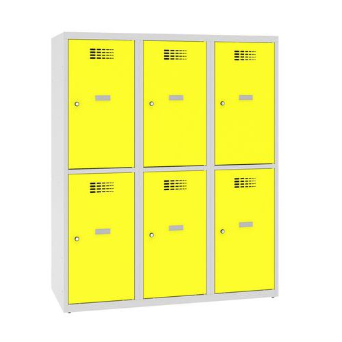 Niższe szafki szatniowe szkolne, 6 przedziałów, 400 mm, zamek cylindryczny