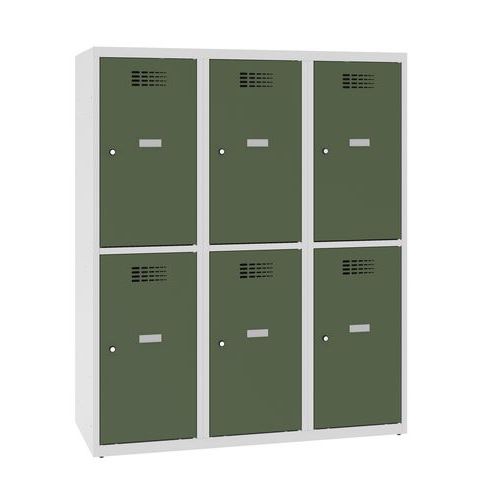 Niższe szafki szatniowe szkolne, 6 przedziałów, 400 mm, zamek cylindryczny
