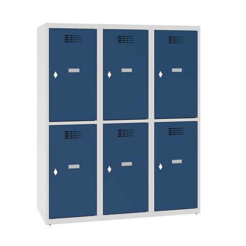 Niższe szafki szatniowe szkolne, 6 przedziałów, 400 mm, zamek obrotowy