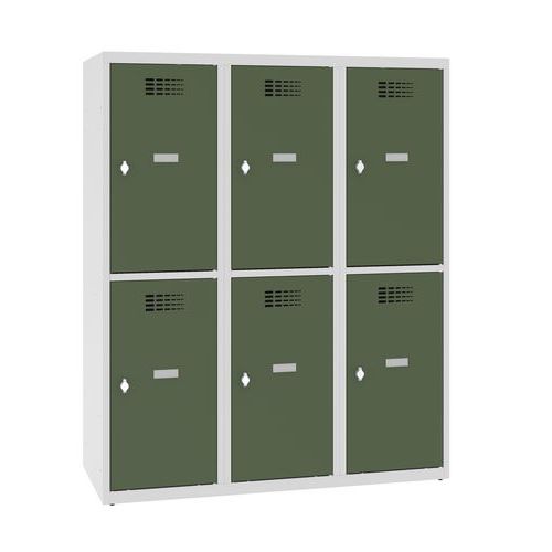 Niższe szafki szatniowe szkolne, 6 przedziałów, 400 mm, zamek obrotowy