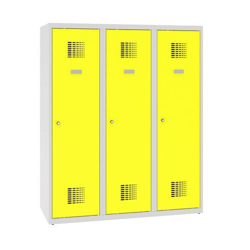 Niższe szafki szatniowe szkolne, 3 słupki, 400 mm, zamek cylindryczny