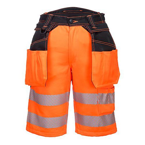Krótkie spodnie ostrzegawcze PW3 z kieszeniami kaburowymi, czarny/pomarańczowy