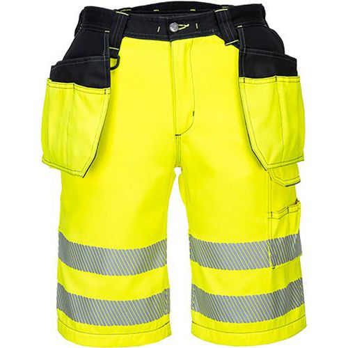 Krótkie spodnie ostrzegawcze PW3 z kieszeniami kaburowymi, czarny/żółty