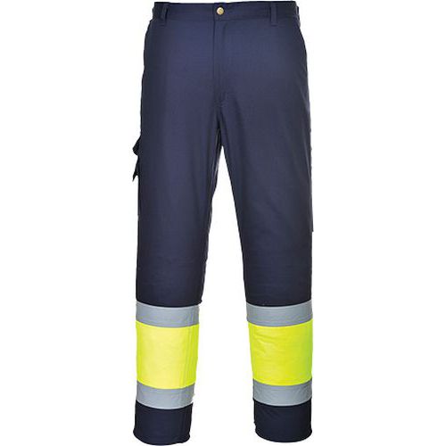 Spodnie bojówki dwukolorowe z elementem odblaskowym, niebieski/żółty