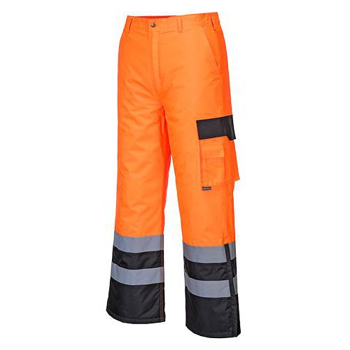 Dwukolorowe spodnie ostrzegawcze ocieplane, czarny/pomarańczowy