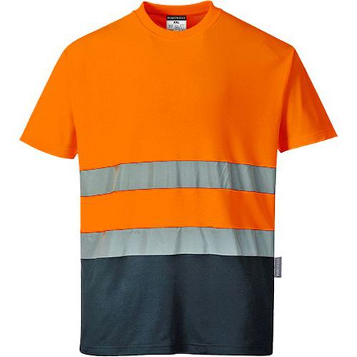 T-shirt dwukolorowy ostrzegawczy Cotton Comfort, niebieski/pomarańczowy