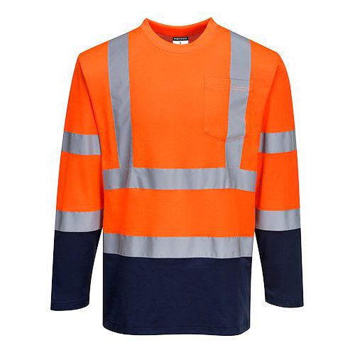 Dwukolorowa koszulka t-shirt Cotton Comfort z długimi rękawami, niebieski/pomarańczowy