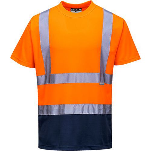 T-shirt ostrzegawczy dwukolorowy, niebieski/pomarańczowy