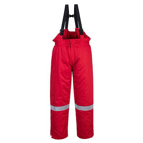 Zimowe spodnie trudnopalne i antystatyczne na szelkach, czerwony