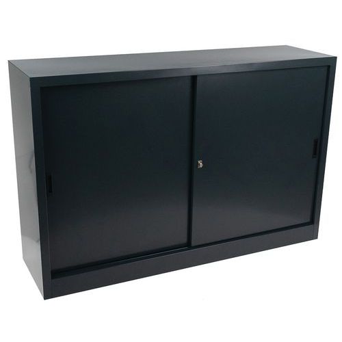 Niskie metalowe szafy aktowe Manutan Expert z drzwiami przesuwnymi, 160 x 105 x 45 cm