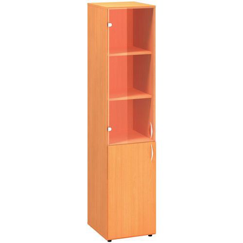 Szafki wysokie wąskie Alfa 500, 178 x 40 x 47 cm, z drzwiczkami szklanymi i z płyty wiórowej – wersja lewa