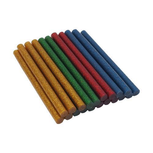 TOPTRADE klej termotopliwy, 4 kolory z brokatem – czerwony, żółty, niebieski, zielony 7,5 x 100 mm, 20 szt.