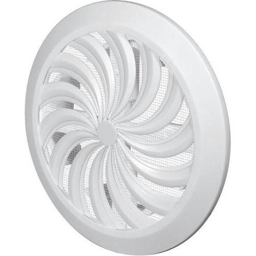 REFLEX kratka wentylacyjna, plastikowa, biała, okrągła, żebra wachlarzowe z siatką, wylot, 180/100–150 mm