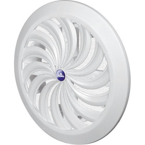 REFLEX kratka wentylacyjna, plastikowa, biała, okrągła, żebra wachlarzowe z siatką, 135 / 110 mm