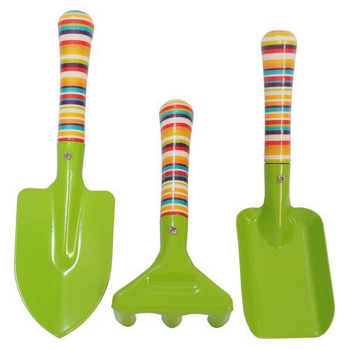REFLEX metalowe narzędzia ogrodowe dla dzieci – szpadel, łopatka, grabki, krótki trzonek, zestaw 3 szt.