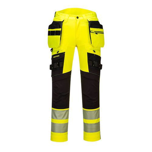 Spodnie ostrzegawcze DX4 z odpinanymi kieszeniami kaburowymi, czarny/żółty