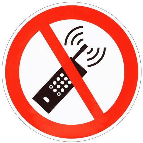Znak zakazu Manutan Expert - Zakaz używania telefonów komórkowych, samoprzylepny