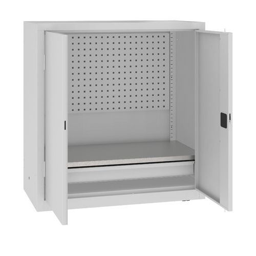 Szafki warsztatowe metalowe z panelami perforowanymi, 104 x 100 x 50 cm, 1 szuflada