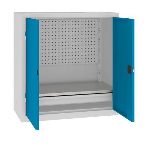 Szafki warsztatowe metalowe z panelami perforowanymi, 104 x 100 x 50 cm, 1 szuflada