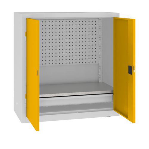 Szafki warsztatowe metalowe z panelami perforowanymi, 104 x 100 x 50 cm, 1 szuflada
