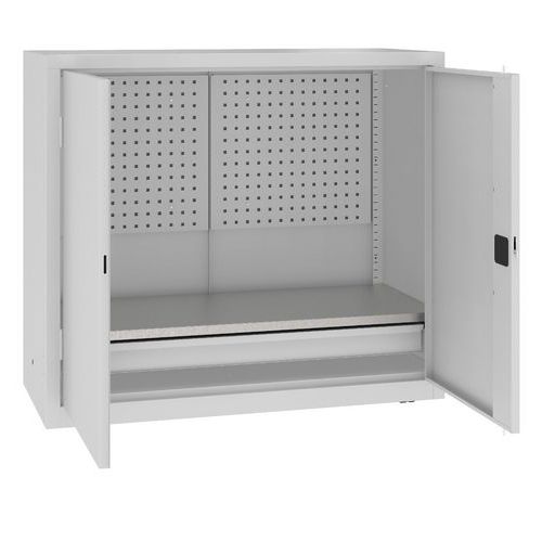 Szafki warsztatowe metalowe z panelami perforowanymi, 104 x 120 x 50 cm, 1 szuflada