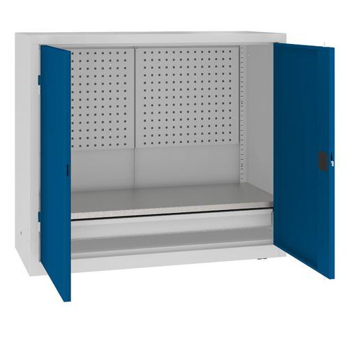 Szafki warsztatowe metalowe z panelami perforowanymi, 104 x 120 x 50 cm, 1 szuflada