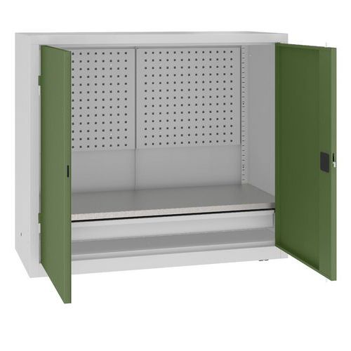 Szafki warsztatowe metalowe z panelami perforowanymi, 104 x 120 x 50 cm, 1 szuflada