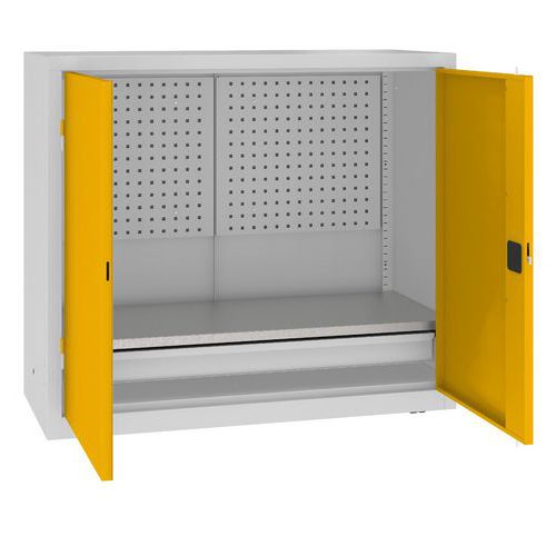 Szafki warsztatowe metalowe z panelami perforowanymi, 104 x 120 x 50 cm, 1 szuflada