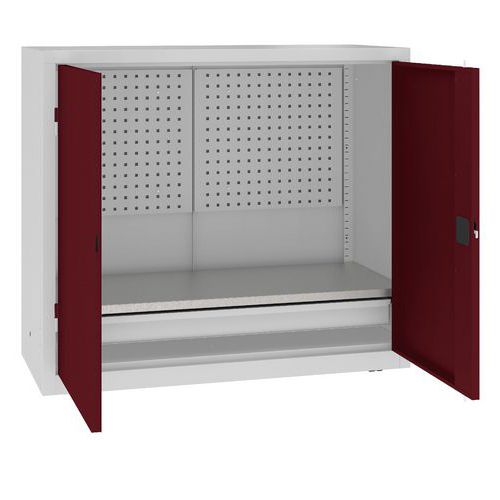 Szafki warsztatowe metalowe z panelami perforowanymi, 104 x 120 x 50 cm, 1 szuflada