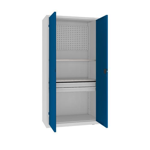 Szafki warsztatowe metalowe z panelami perforowanymi, 199 x 100 x 50 cm, 2 szuflady