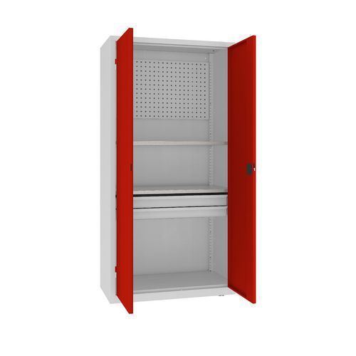 Szafki warsztatowe metalowe z panelami perforowanymi, 199 x 100 x 50 cm, 2 szuflady