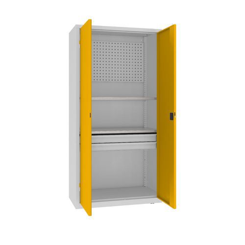 Szafki warsztatowe metalowe z panelami perforowanymi, 199 x 100 x 50 cm, 2 szuflady