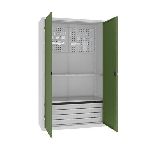 Szafki warsztatowe metalowe z panelami perforowanymi, 199 x 120 x 50 cm, 4 szuflady