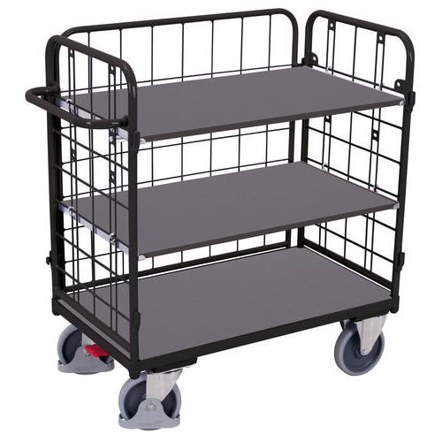 Wózki półkowe z uchwytem i bokami z siatki, do 400 - 500 kg, 3 półki