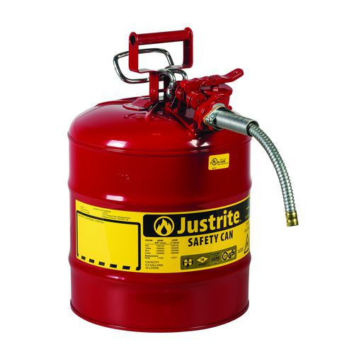 Justrite AccuFlow™ bezpieczne pojemniki na łatwopalne substancje z wężem, czerwone