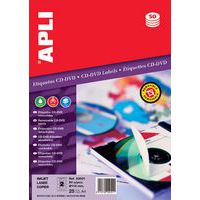 Etykiety na płyty CD/DVD APLI, średnica 114/41mm, okrągłe, białe
