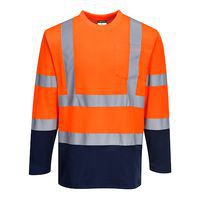 Dwukolorowa koszulka t-shirt Cotton Comfort z długimi rękawami, niebieski/pomarańczowy