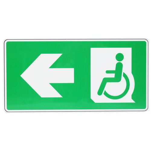 Znak bezpieczeństwa Manutan Expert - Wyjście ewakuacyjne bez barier, lewe, aluminium, 400 x 200 mm