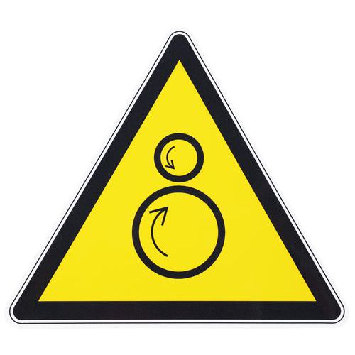 Znaki ostrzegawcze Manutan Expert - Cylindry przeciwbieżne, folia samoprzylepna - Znak ostrzegawczy Manutan Expert - Rolki przeciwbieżne, folia samopr