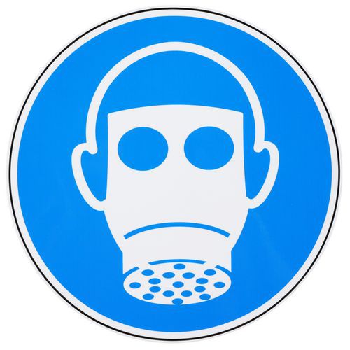 Oznaczenia poleceń Manutan Expert - Stosować ochronę dróg oddechowych, samoprzylepną - Znak rozkazu Manutan Expert - Stosować ochronę dróg oddechowych