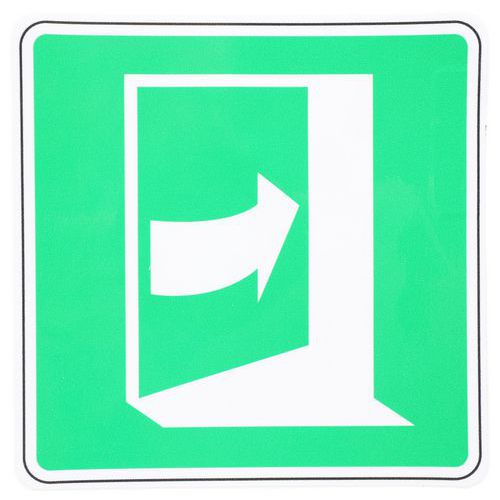 Znak bezpieczeństwa Manutan Expert - Drzwi otwierają się poprzez naciśnięcie z prawej strony, folia samoprzylepna, 120 mm