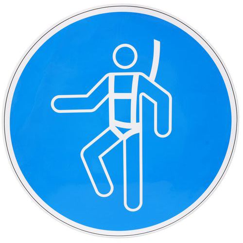 Oznaczenia poleceń Manutan Expert - Używaj uprzęży bezpieczeństwa, samoprzylepnej - Znaki poleceń Manutan Expert - Stosuj szelki bezpieczeństwa samopr