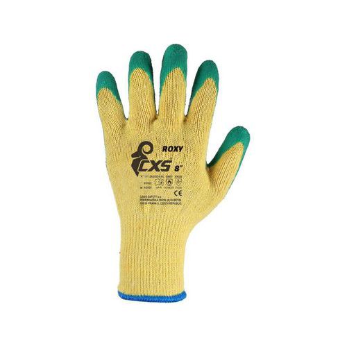 Rękawice poliestrowe CXS częściowo powlekane lateksem, zielone/żółte - Rękawice powlekane lateksem, rozm. 11