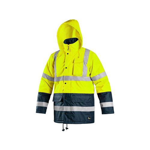 Męska zimowa nieprzemakalna kurtka odblaskowa CXS, żółta/niebieska - Zimowa, odblaskowa, nieprzemakalna kurtka z kapturem, żółta, rozm. XXL