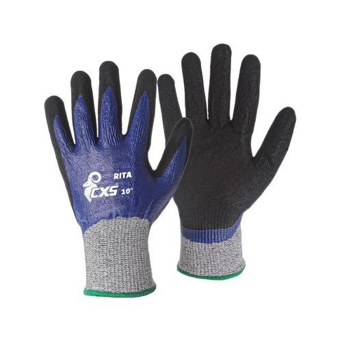 Rękawice polietylenowe CXS Rita częściowo powlekane nitrylem, czarne/niebieskie - Rękawice polietylenowe CXS Rita częściowo powlekane nitrylem, czarne